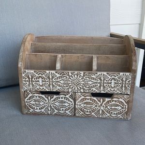 World Market Wooden Whitewashed Desktop Organizer